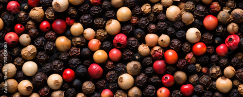 Four color peper or mixes peppercorns top view. photo