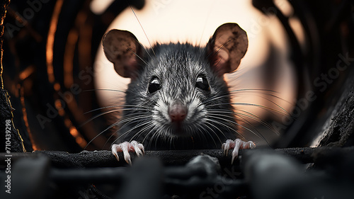 gray mouse rat in a cage escape laboratory concept freedom from iron bars photo