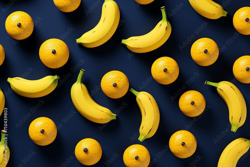 Fresh yellow bananas on blue background - bright and colorful abstract fruit image