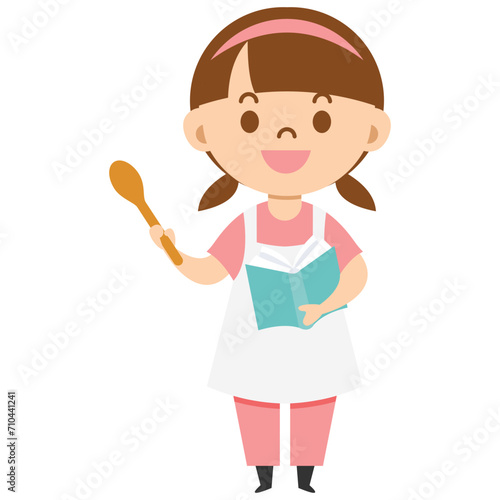 Cartoon Woman Cooking Illustration