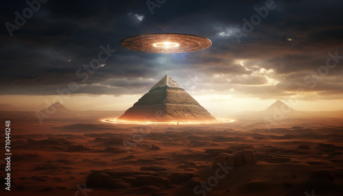 Mysterious desert bright sunshine UFO suspended