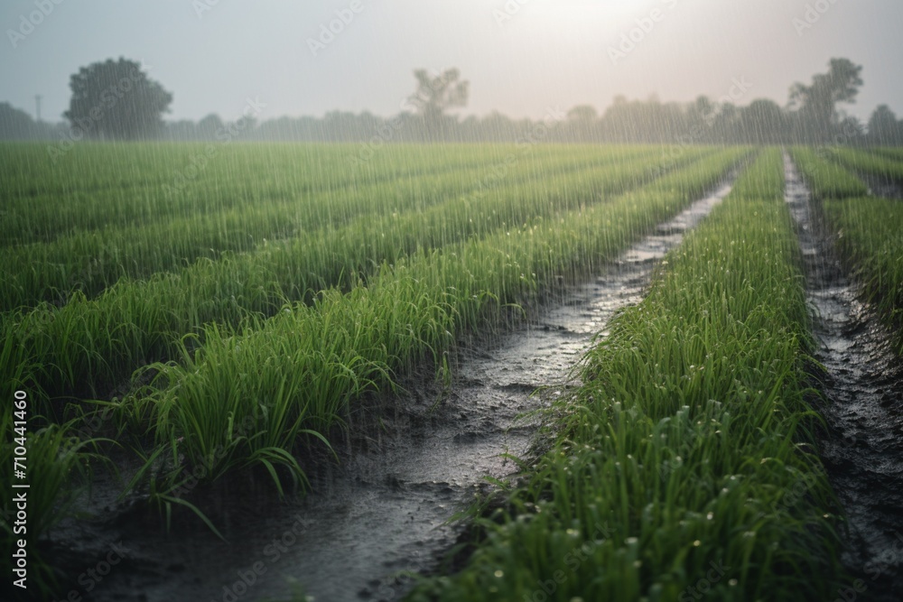 Naklejka premium rows of rice in the field