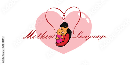 illustration of holding a baby, graphic design to commemorate world mother language day, vector eps 10.