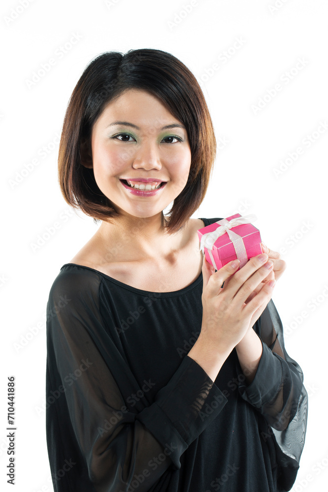 Happy Asian woman receiving a gift Happy Asian woman receiving a gift