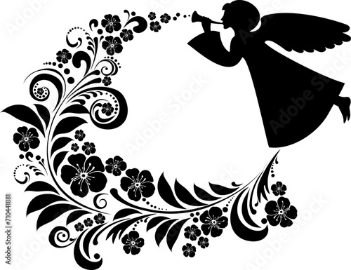 Greeting card template with silhouettes of angel. For Easter, Spring, Valentine's Day, wedding cards and publications. Christian Good News. Catholic, Orthodox, Protestant postcard. vector