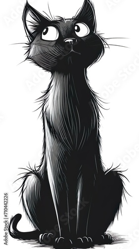 The seductive look: A hand-drawn black cat in the impressive style of Japanese comics and anime