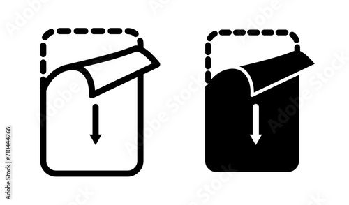 Removable Label Line Icon. Peelable Adhesive Tag Icon in Black and White Color. photo