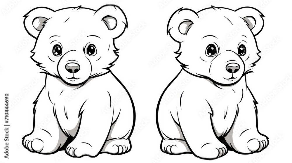 Obraz premium Drawing for children's coloring book cute bear. Illustration winter line on white background
