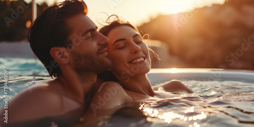 Verliebetes Paar sitzt im Whirlpool und genießt den Moment © stockmotion