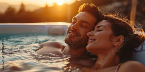 Verliebetes Paar sitzt im Whirlpool und genießt den Moment © stockmotion