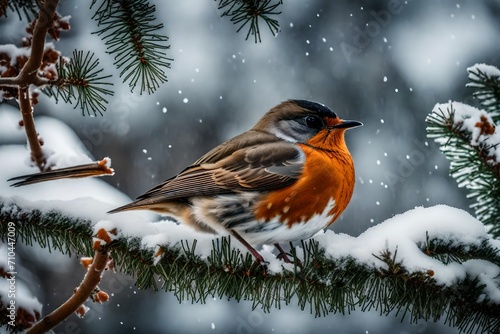 Write a poem that explores the interconnectedness of all living things in a winter ecosystem, with the robin as a symbol of unity among the snowy branches. 