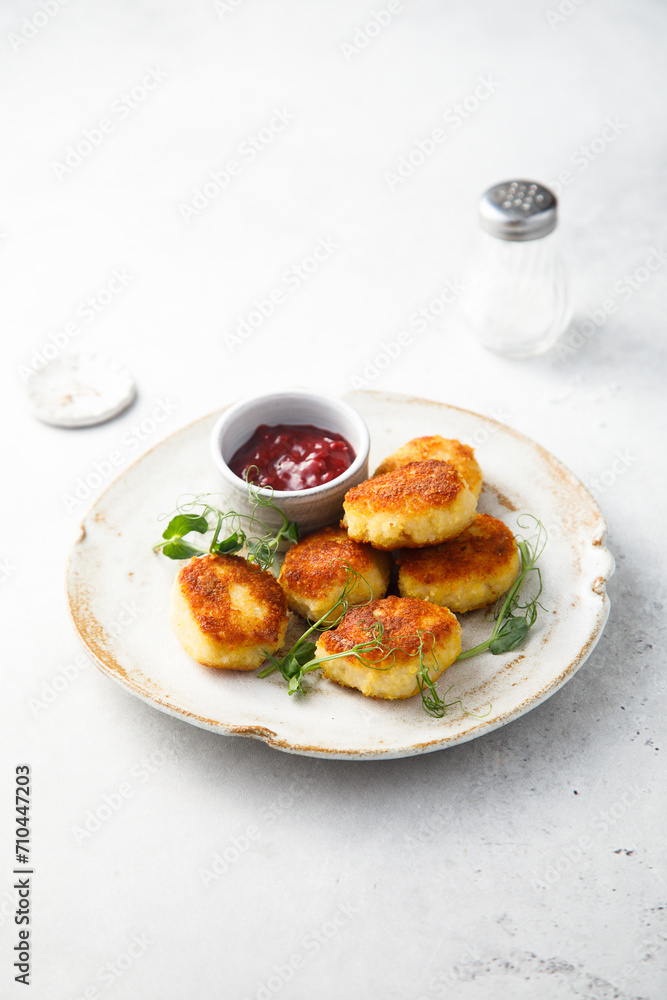 Homemade chicken cakes with sauce