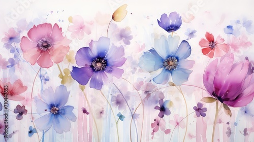 painting watercolor flower background illustration floral nature, colorful vibrant, garden spring painting watercolor flower background #710447853