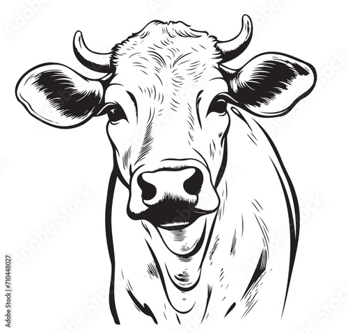 Calf portrait sketch hand drawn Farming and cattle breeding Vector illustration.