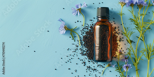 Black cumin oil and seeds photo