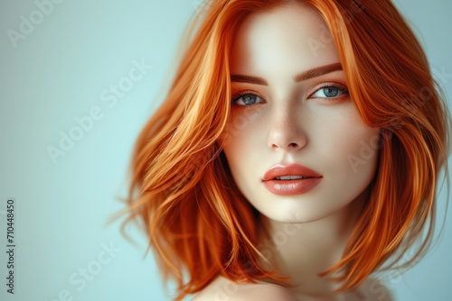 Serene Redhead Woman with a Soft Gaze. Generative AI.