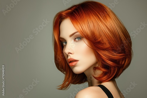 Elegant Red-Haired Woman with a Sophisticated Bob Cut. Generative AI.