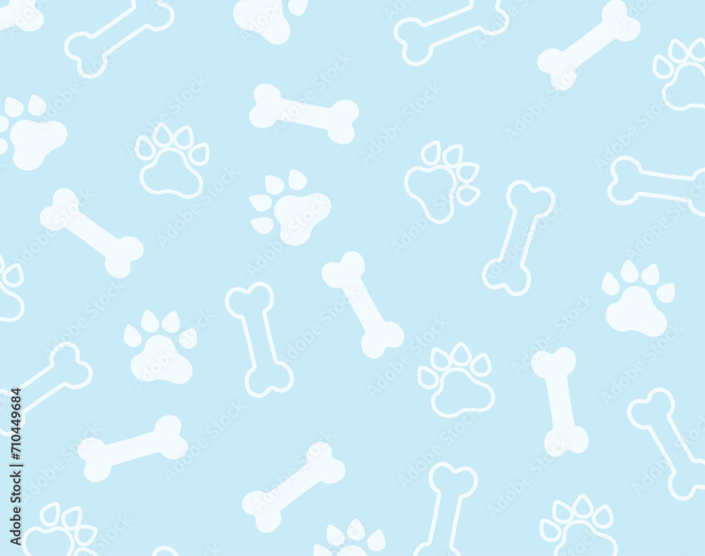 seamless motif with the theme of dog or cat footprints and bones, suitable for fabric motifs, pillows, blankets and others