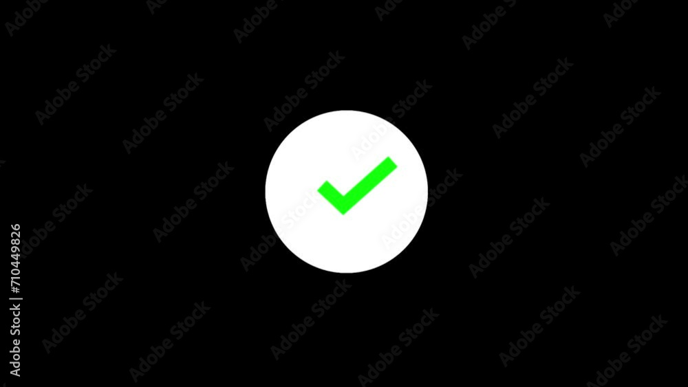 Check mark icon animation success, correct or right choice icon modern green check mark icon animated on black background. Check mark icon animation success, correct or right choice icon modern green check mark icon animated on black background.