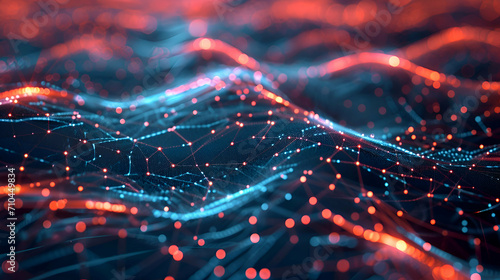 A technology background with an abstract representation of AI learning process, visualized as a network of interconnected nodes and pathways background photo