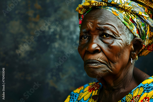 Senior afican woman Sitting sad beling left alone at home.  photo