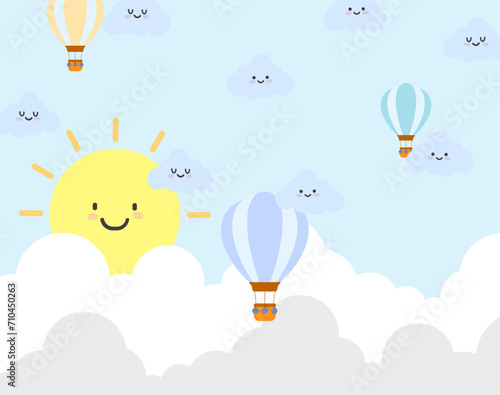 hot air balloon cute theme illustration design. suitable for cloth motifs, pillows, blankets, and wallpaper for children's rooms etc.