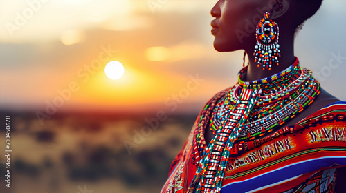African woman wearing tradional outfit. Show diversity culture.  photo