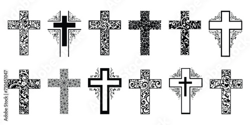 Tableau sur toile Religion cross icon set isolated on white background