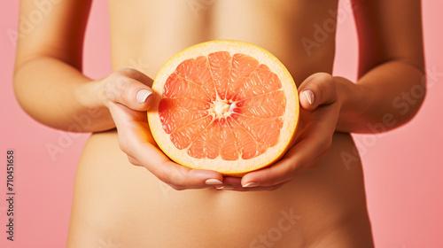 Woman holding half of grapefruit