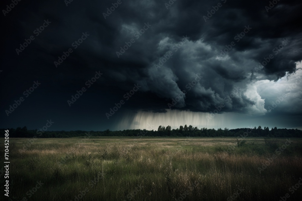 Atmospheric Drama: Majestic Storm Clouds Gathering in a Spellbinding Display of Nature's Power. Perfect for Adding Depth to Your Creative Projects and Conveying the Intensity of Weather Phenomena.