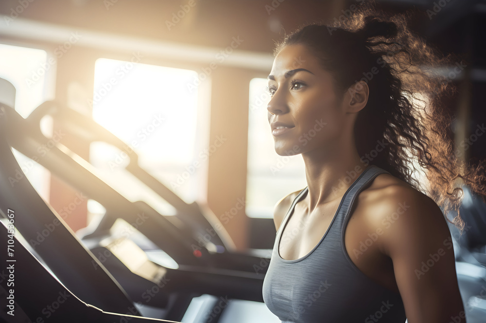 Attractive young woman running on a treadmill in a fitness club. Attractive young woman running on a treadmill in a fitness club.