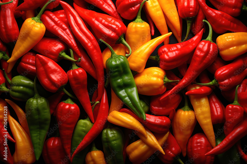 Hot chili peppers background. Red, yellow and green chilli peppers. Hot chili peppers background. Red, yellow and green chilli peppers.