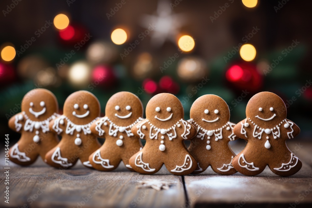 Christmas gingerbread cookies in the shape of a man on a wooden table Christmas gingerbread cookies in the shape of a man on a wooden table