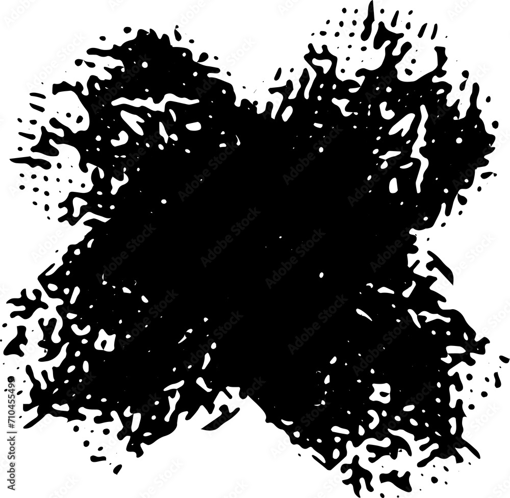 Black ink grunge brush strokes illustration on transparent background.