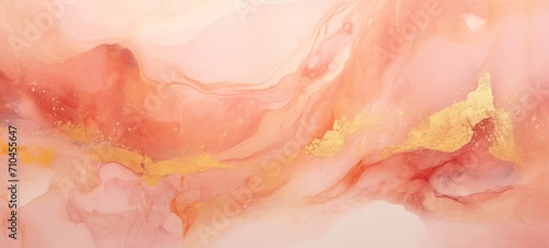 Abstract marbling oil acrylic paint background illustration art wallpaper - Peach fuzz color with liquid fluid marbled paper texture banner painting texture. photo