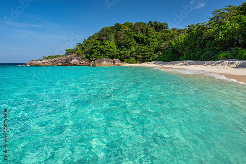 Tropical islands view of ocean blue sea water and white sand beach at Similan Islands, Phang Nga Thailand nature landscape