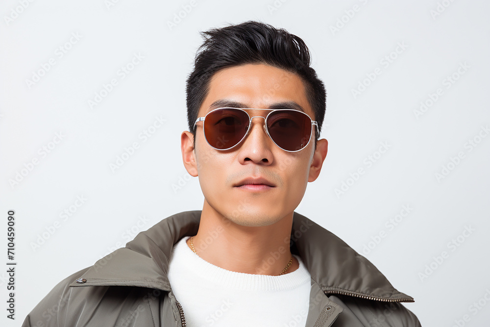 portrait of asian handsom man in sunglassess on colour background portrait of asian handsom man in sunglassess on colour background