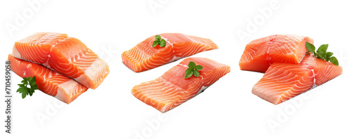 Set of salmon fillet without shadow and without reflection on A Transparent Background