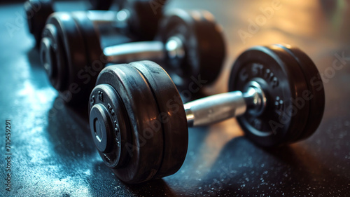 dumbbells ready for fitness exercise in gym
