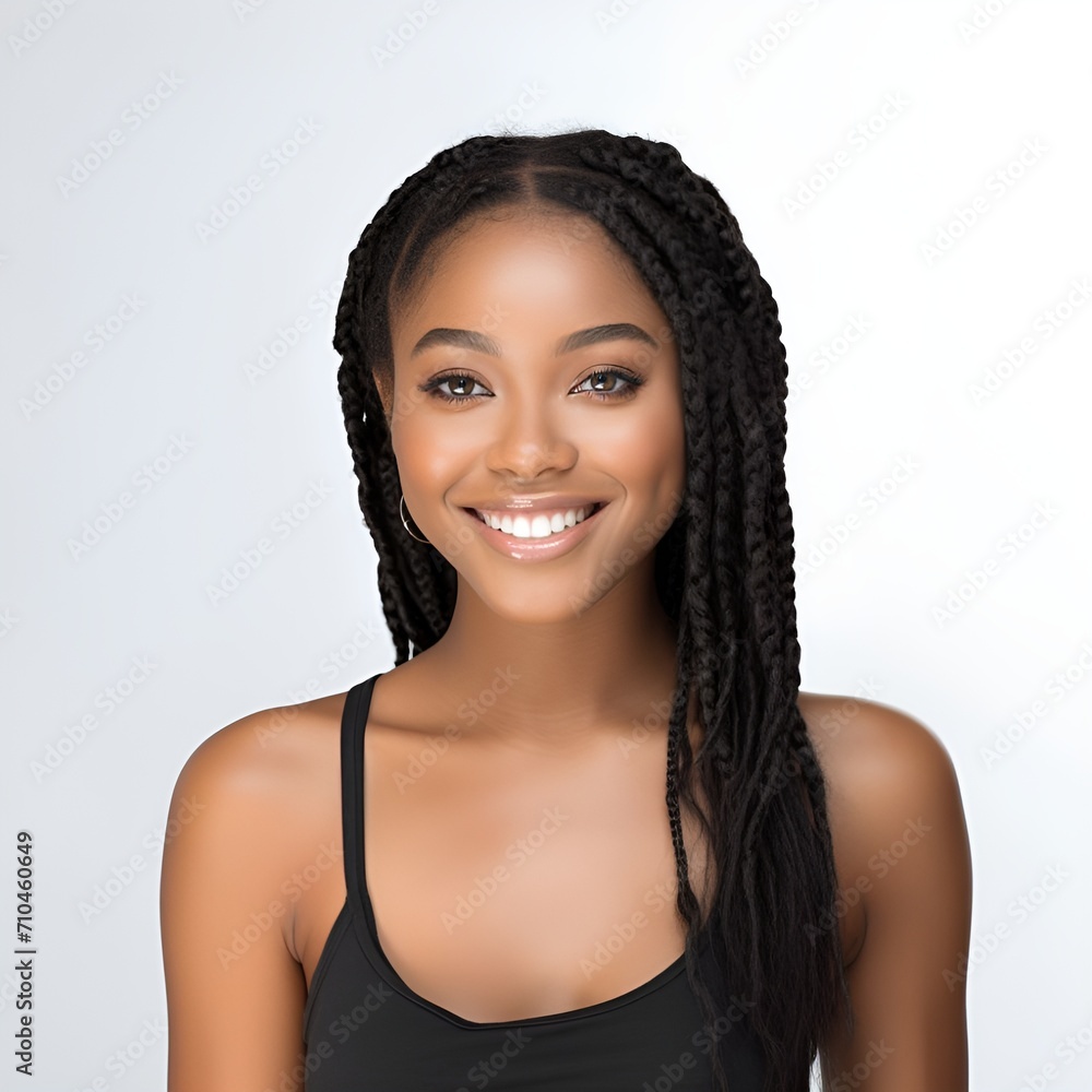 young happy black woman posing and looking in camera,white background young happy black woman posing and looking in camera,white background