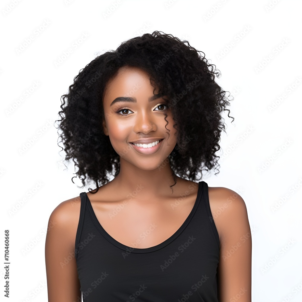 young happy black woman posing and looking in camera,white background young happy black woman posing and looking in camera,white background