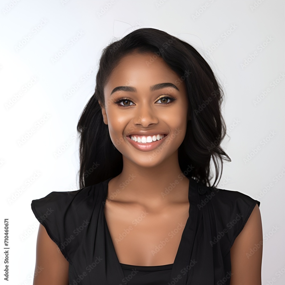 young happy black woman posing and looking in camera,white background young happy black woman posing and looking in camera,white background