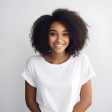 young happy black woman posing and looking in camera,white background