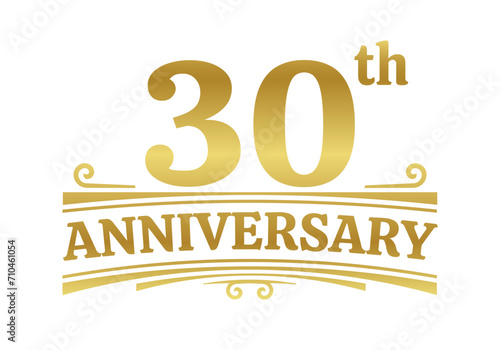 30 years anniversary logo, icon or badge. 30th birthday, jubilee celebration, wedding, invitation card design element. Vector illustration.
