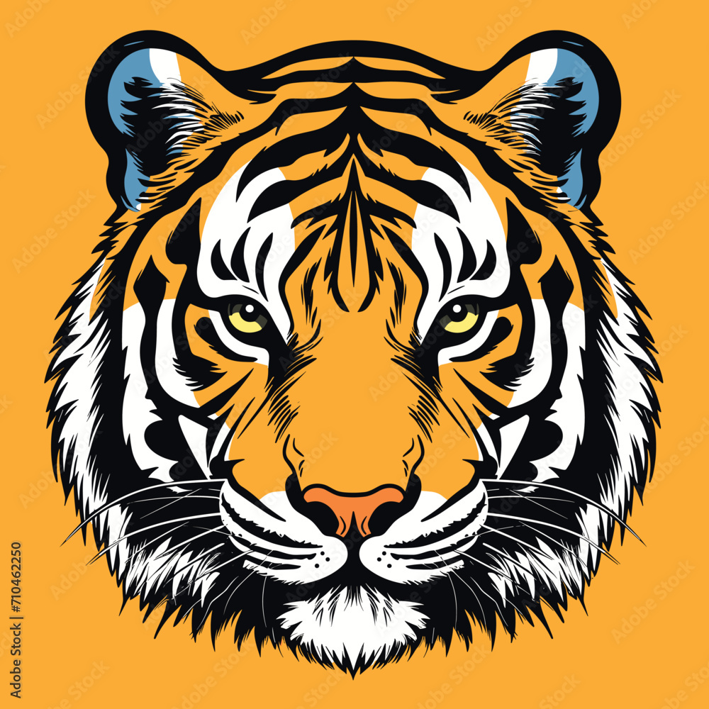 Naklejka premium Tiger head mascot, face for logo, emblem, badges, labels template t-shirt design. Vector pop art