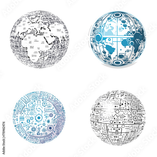AI-powered Language Translation Globe with AI Symbols .simple isolated line styled vector illustration