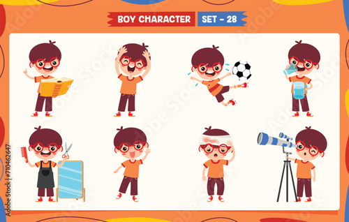 Cartoon Boy Doing Various Activities