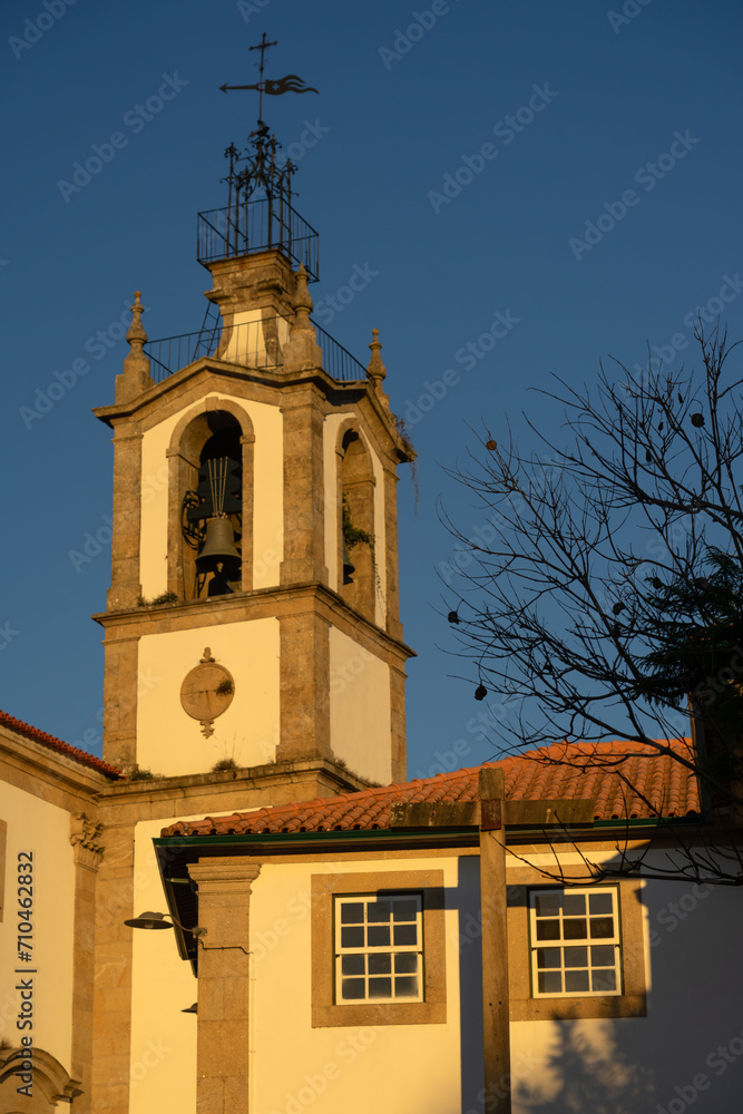 Igreja de Santo Estevão church in the fortified city of Valença do Miño with its white typical facades. Portugal.