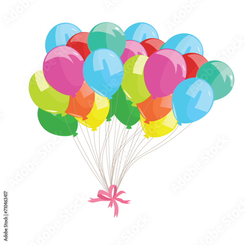 Balloons vector illustration set in cartoon style. Colorful bunch of balloons. Flying balloon clip art. Decoration items for party. Flat vector isolated on white background.