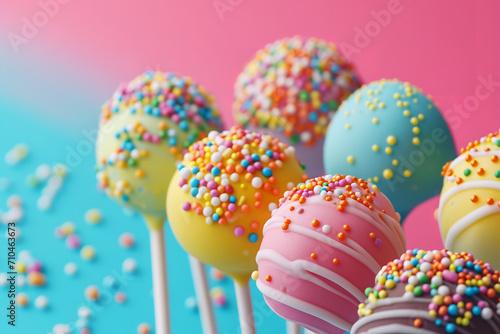 Brightly colored cake pops on a colorful background